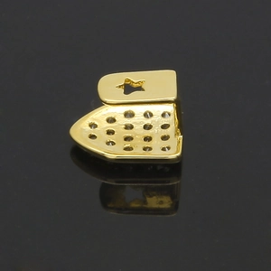 Hip hop gouden enkele tand grillz met zirkonia stenen en ster uitsnede ontwerp