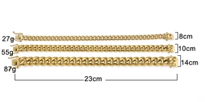 Detailed comparison of gold Cuban link bracelets showing various widths and weights