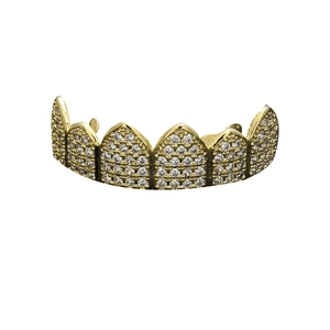 Hip hop gold plated grillz with iced out zircon stones for a bold street style look