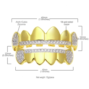 Hip hop 18K gold plated grillz set with AAA cubic zirconia micro pave for men