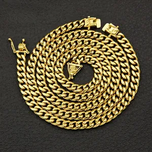 Hip Hop Men Stainless Steel Cuban Link Necklace Bracelet Set Heavy Gold Silver Plated Streetwear Jewelry For Men Boys