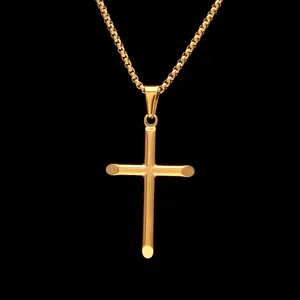 Collier Pendentif Croix En Acier Inoxydable Pour Hommes Femmes Hip Hop Plaqué Or Bijoux Chrétiens Religieux Minimalistes