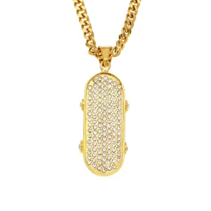 Collana con Ciondolo a Forma di Skateboard in Acciaio Inossidabile Hip Hop Catena Cubana con Strass per Uomo Donna Gioielli Street