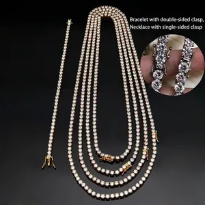 Gold-plated 4mm zircon tennis necklace and bracelet set with secure clasp details