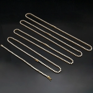 Five rows of high-quality 4mm gold-plated stainless steel tennis necklaces with cubic zirconia