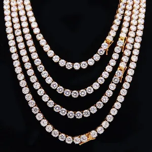 Collier Chaîne Tennis Hip Hop Acier Inoxydable Zircon Serti Griffes Glacé Style Urbain Bijoux Pour Hommes Femmes Fête