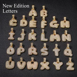 Pendentifs alphabet en or style bubble hip hop avec pierres de zircone cubique