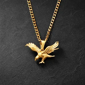 Collana con Ciondolo Aquila Hip Hop da Uomo in Acciaio Inossidabile Placcato Oro Catena a Maglia Cubana Gioielli Punk Unisex
