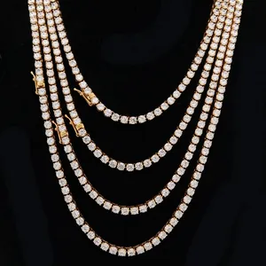Hip Hop Stainless Steel Tennis Chain Necklace For Men High Quality Zirconia Prong Set Sparkling Round Cut Jewelry Accessory