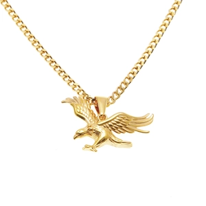 Collana in acciaio inossidabile dorato con ciondolo a forma di aquila e catena a maglie