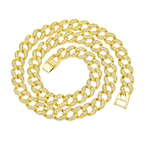 Cadena cubana para hombre bañada en oro de 18 quilates con pavé de diamantes de circón