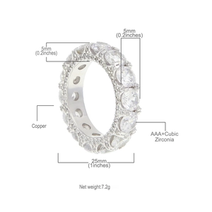 Anello da uomo placcato oro 18K con zirconi AAA incastonati a griffe, stile eternity