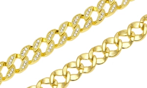 Macro de cadena de eslabones cubanos dorada con diamantes incrustados y acabado pulido