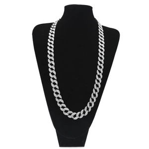 Cadena de eslabones cubanos plateada con cristales brillantes para hombre estilo hip hop