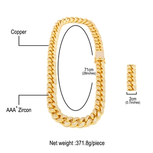 20mm gold iced out cuban link chain for men with AAA+ zircon stones and specifications