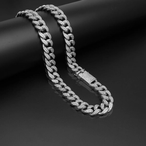 20mm iced out Cuban link chain necklace with silver plating and CZ zircon micro-paving