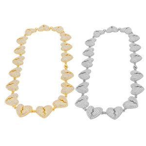 Hip hop style gold and silver iced out broken heart choker necklaces for men