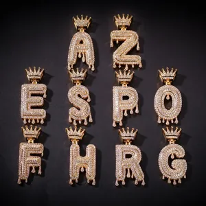 Hip Hop Iced Out Drip Buchstabe Krone Anhänger Halskette Kupfer Zirkonia Edelstahl Seilkette Streetwear Schmuck