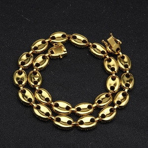 Hip hop style gold coffee bean link necklace for men featuring a luxury polished finish