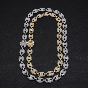 Hip hop coffee bean link necklace set in gold and silver finish with full rhinestones
