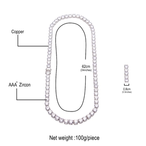 Collier tennis hip hop 8mm avec pierres zircon AAA+ et chaîne en cuivre de 62cm
