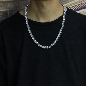 Collier chaîne tennis 8mm en argent avec zircons ronds étincelants pour hommes