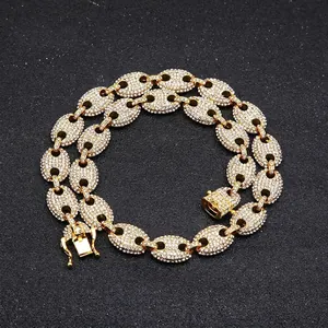 Hip Hop Mariner Link Coffee Bean Necklace Alloy Rhinestone Iced Out Chain Fashion Gold Silver Plated Jewelry Accessory