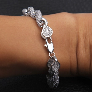 Zilverkleurige hiphop armband met gedraaide touwketting en zirkonia steentjes voor mannen
