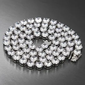 Collier Chaîne de Tennis Hip Hop en Cuivre pour Hommes avec Incrustation de Zircone sur Une Rangée Bijoux Tendance