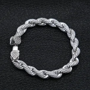 Hip Hop Iced Out Rope Chain Armband Voor Mannen Vrouwen Koper Zirconia Gevlochten Schakelarmband Met Hartsluiting Sieraden Cadeau