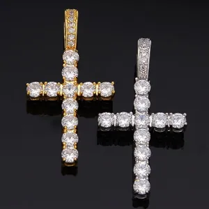 Hip Hop Iced Out Cross Pendant Necklace Copper Zirconia Street Punk Style Mens Fashion Jewelry Accessories Set Gift