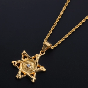 Pendente Stella di Davide dorata con occhio della provvidenza e strass su catena a corda