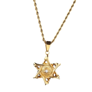 Collana stella di David dorata con ciondolo occhio onniveggente e strass su catena