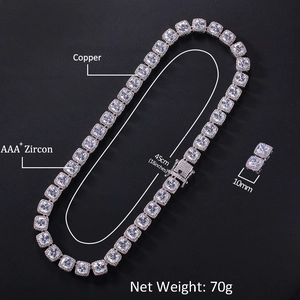 Hip hop silver jewelry set with 18-inch square zircon necklace and 10mm stud earrings