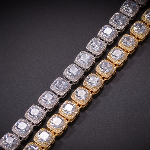 Hip-hop tennis chain necklace with square zircon in gold and silver finish options