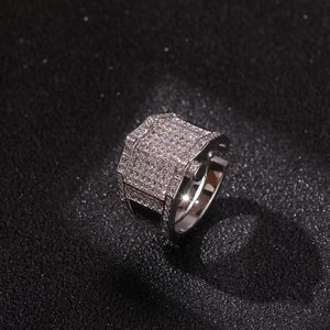 Hip hop silver plated adjustable zircon ring with wide mechanical band for men