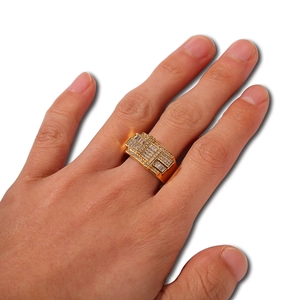 Men's hip hop gold plated rectangle ring with pavé zircons and adjustable band