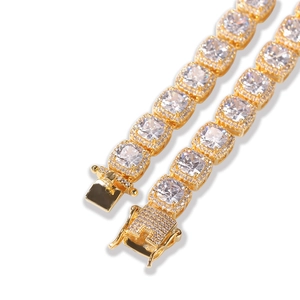 Hip hop gold plated square tennis chain necklace with sparkling cubic zirconia stones