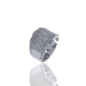 Luxurious hip hop silver square ring with full pave cubic zirconia stones for men