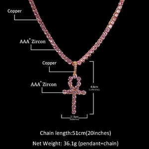 Halskette mit rosa Zirkonia Ankh-Anhänger und Kupfer-Tenniskette mit Steinen