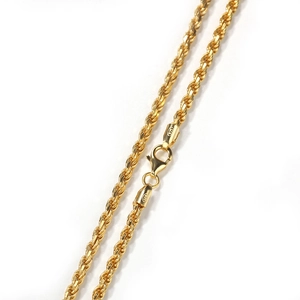 Collier chaîne corde 3mm en argent sterling 925 doré avec fermoir mousqueton classique