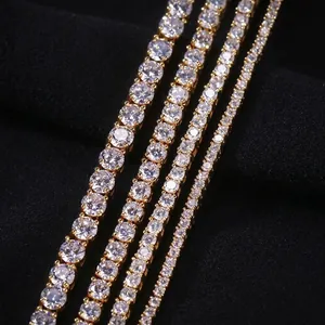 Hip Hop Classic Tennis Bracelet Cubic Zirconia Round Stone Gold Silver Plated Copper Chain Bracelet For Men Women Jewelry
