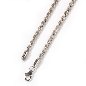 Chaîne corde 3mm en argent sterling S925 pour homme avec fermoir mousqueton solide