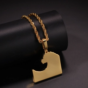 Polished gold rope chain necklace featuring a sharp geographic contour map pendant detail
