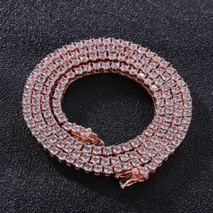 Hip hop 3mm rose gold silver tennis chain with white round zircon stones and safety clasp