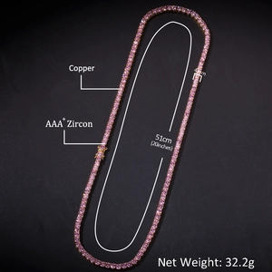 Details der 4mm rosa AAA+ Zirkonia Tenniskette aus Kupfer mit 51cm Länge und 32,2g Gewicht