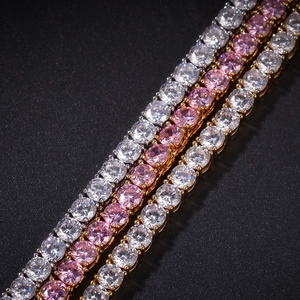 Hiphop Tennis-Armband-Set mit rosa und weißen Zirkonia in Gold- und Silberplattierung
