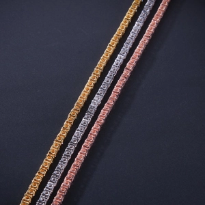 Detailed back view of 3mm tennis chain in gold, silver and rose gold finishes