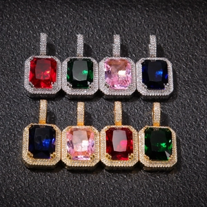 Pendentifs hip hop carrés en cristal avec cadre serti de diamants en or et argent