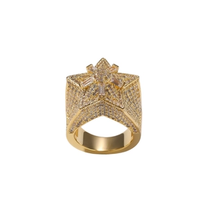 Hip-Hop-Goldring in Sternform mit funkelnden Zirkoniasteinen und kühnem Design-Stil